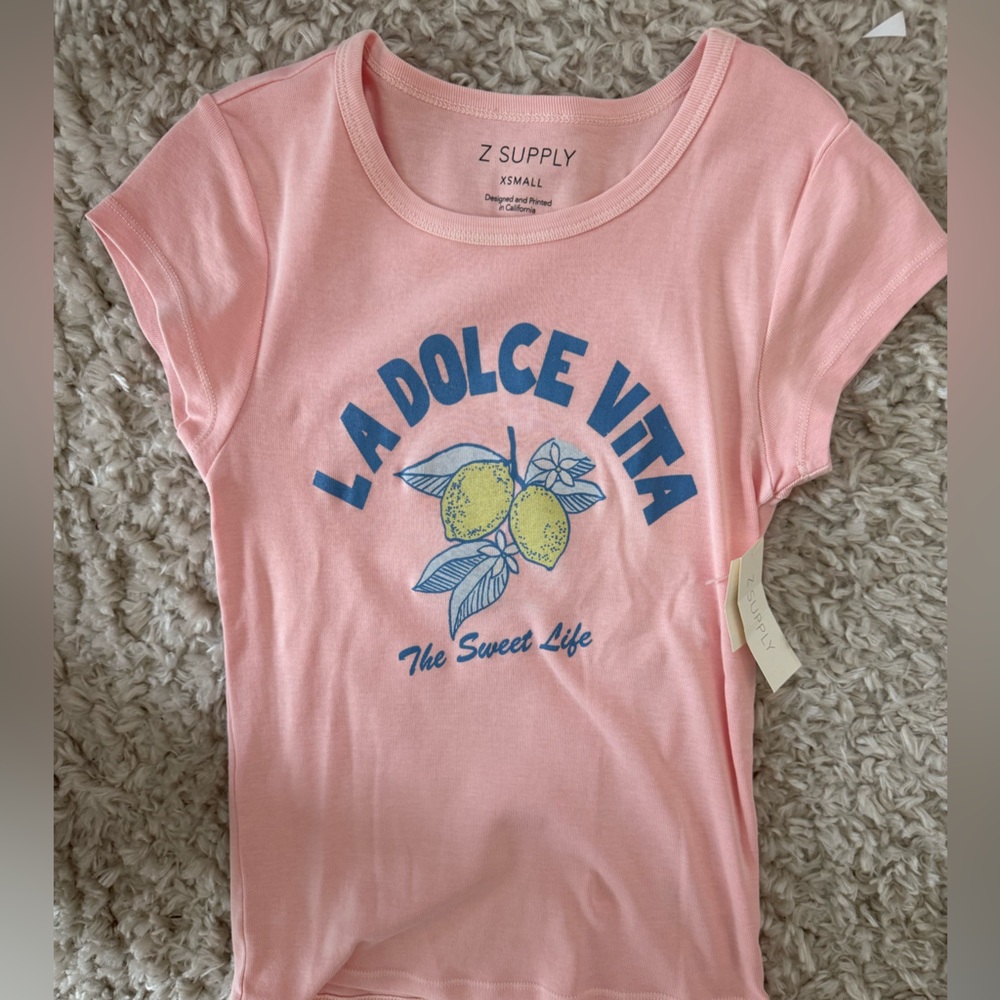 Z Supply Pink 'La Dolce Vita' Lemon Graphic Tee